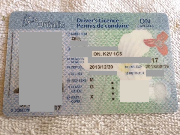我的加拿大安大略省的駕駛執照。
